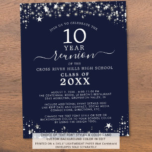 Budget Class Reunion Navy Blue Stars Invitation