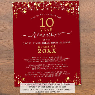 Budget Class Reunion Red Gold Stars Invitation
