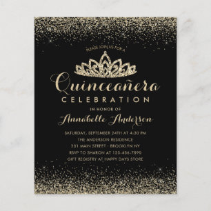 Budget Classic Black Gold Quinceañera Tiara Invite