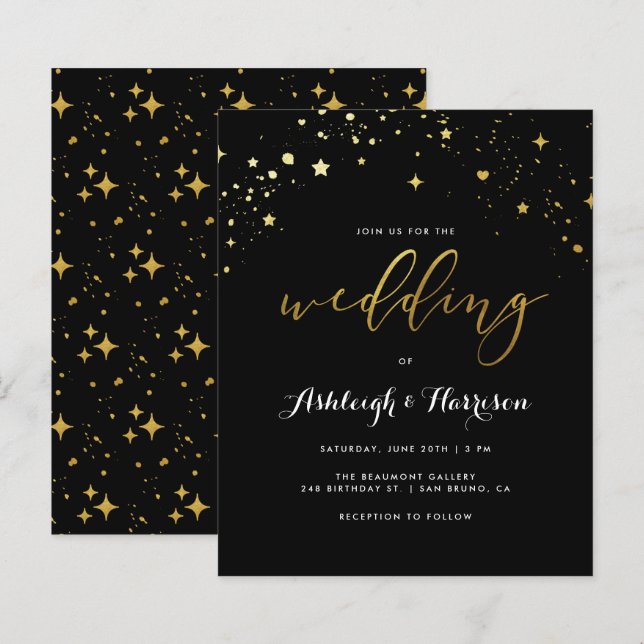 Budget Classic Black & Gold Star Confetti Wedding (Front/Back)