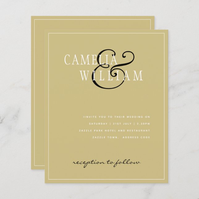 BUDGET Classic Black Gold White Wedding Invite Fly (Front/Back)