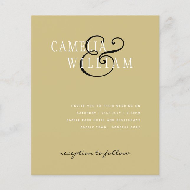 BUDGET Classic Black Gold White Wedding Invite Fly Flyer (Front)