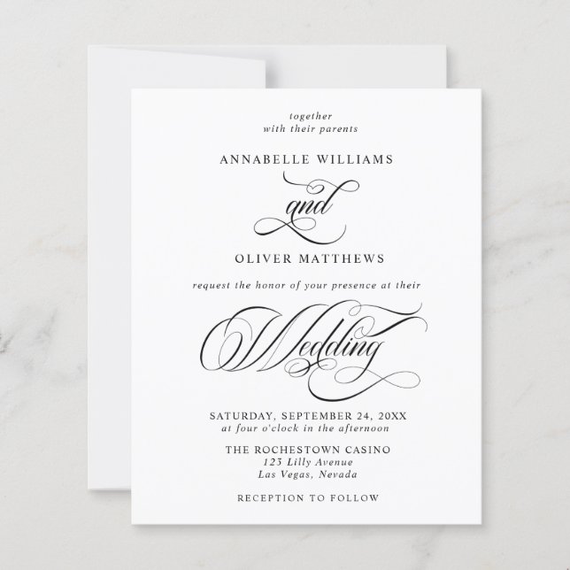  Budget Classic Black & White Wedding Invitation (Front)