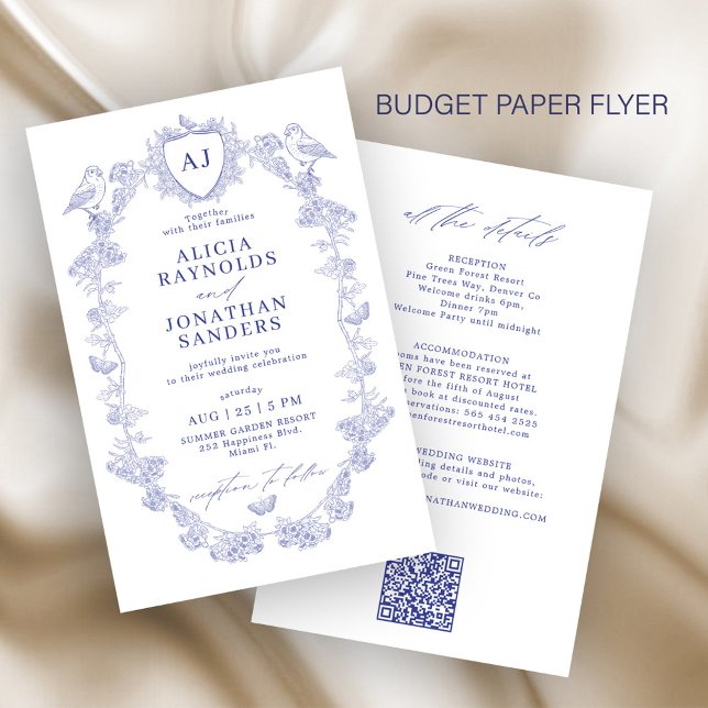 Budget classic blue all in one wedding invitation flyer (Creator Uploaded)
