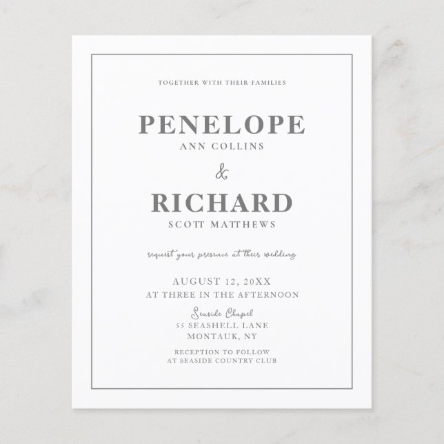 Budget Classic Border Grey Wedding Invitation Flyer (Front)