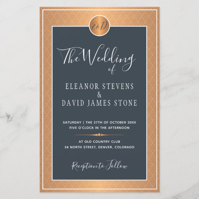 Budget classic deco navy gold wedding Invitation (Front)