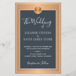 Budget classic deco navy gold wedding Invitation