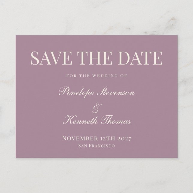 Budget Classic Dusty Purple Save The Date  Postcard (Front)