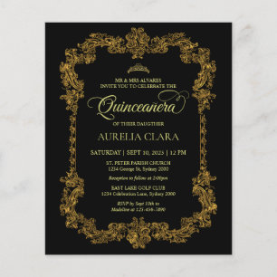 Budget Classic Elegant Black Gold Quinceanera
