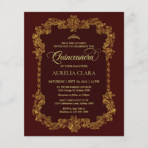 Budget Classic Elegant Red Gold Quinceanera
