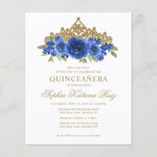Budget Classic Floral Royal Blue Tiara Quinceañera Flyer