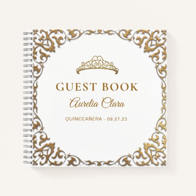Budget Classic Gold White Quinceañera Guest Book (Front)
