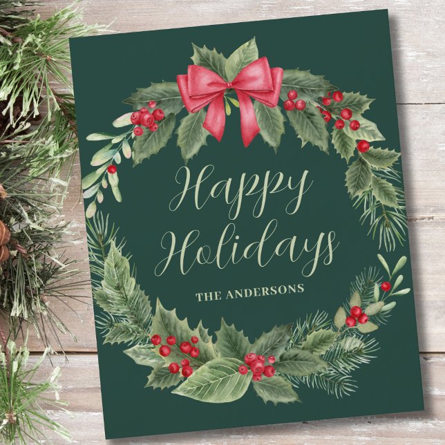 Budget Classic Green Wreath Christmas Card  (Creator Uploaded)