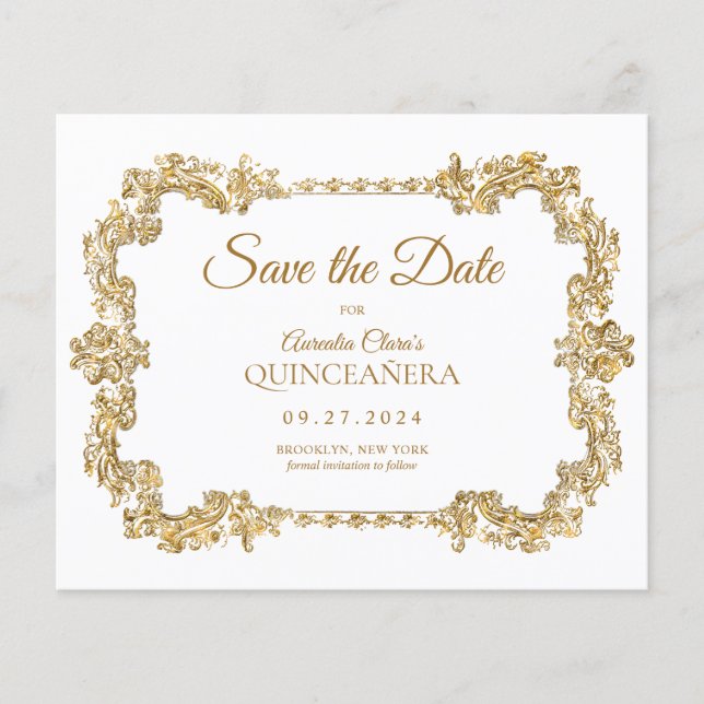 BUDGET Classic Ivory White Gold Frame Quinceanera (Front)