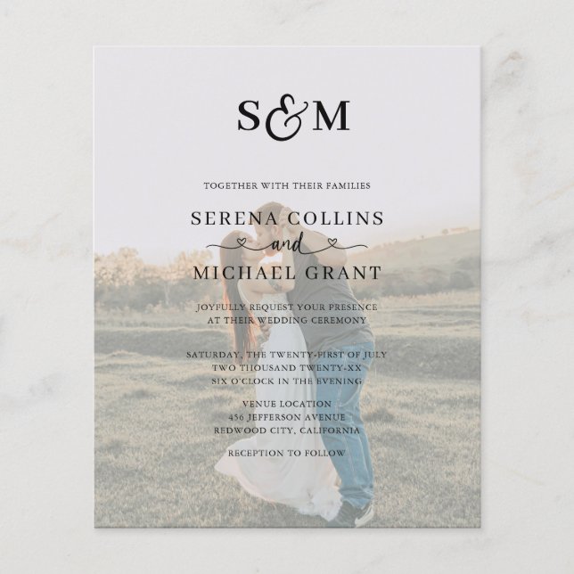 Budget Classic Monogram Script Hearts Wedding Flyer (Front)