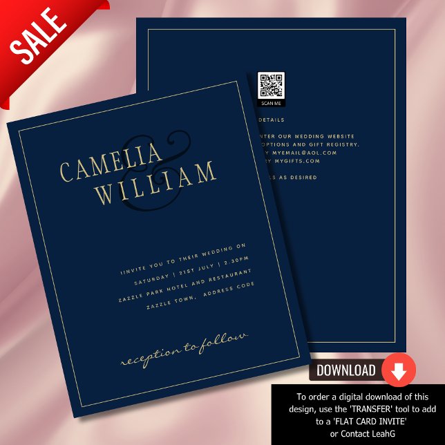 BUDGET Classic Navy Blue Gold Wedding Invite Flyer (Creator Uploaded)