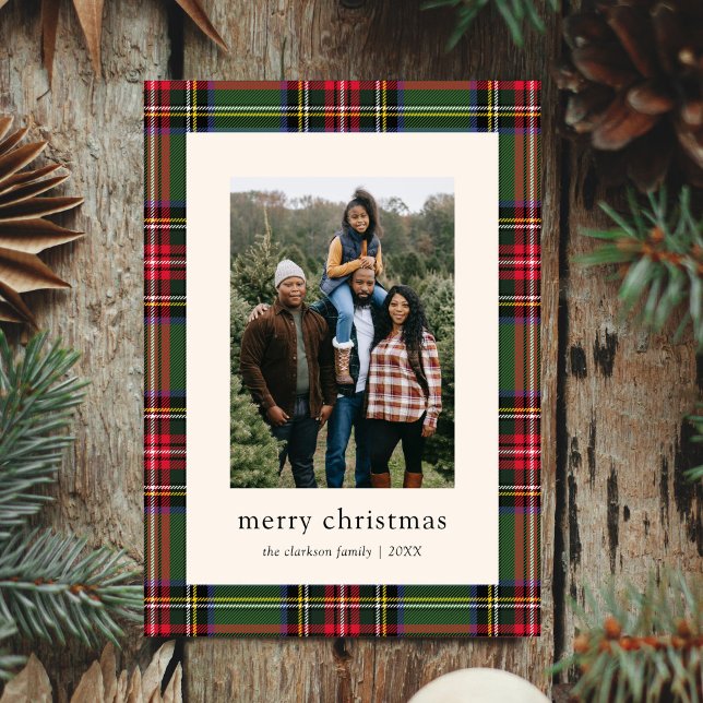 Budget Classic Plaid Four Photo Christmas  Holiday Card (Creator Uploaded)