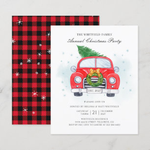 Budget Classic Red Car Family Christmas Invitation