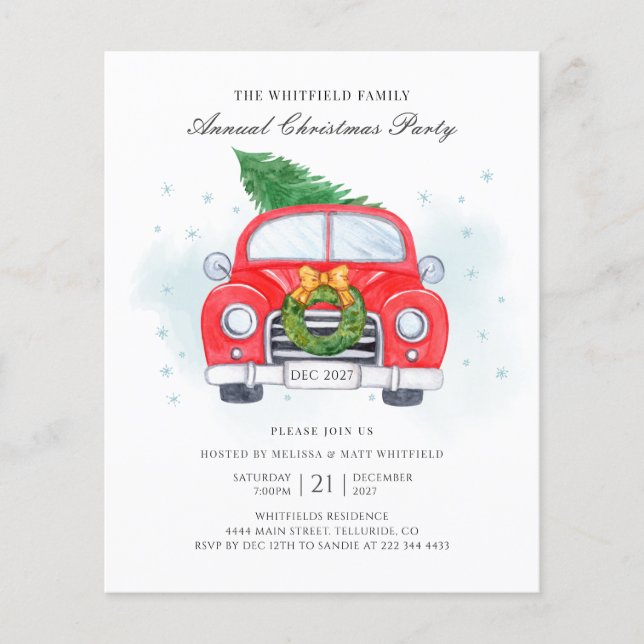 Budget Classic Red Car Family Christmas Invitation Flyer (Front)