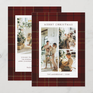 Budget Classic Red Plaid 4 Photo Christmas Holiday Card