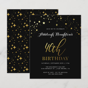 Budget Classy Black & Gold Confetti 40th Birthday