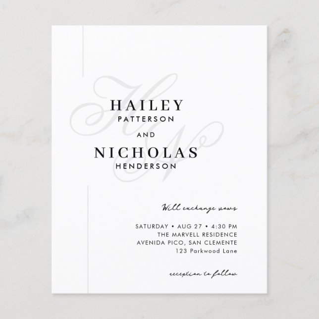 Budget Classy Chic Romantic Typography Wedding (Front)