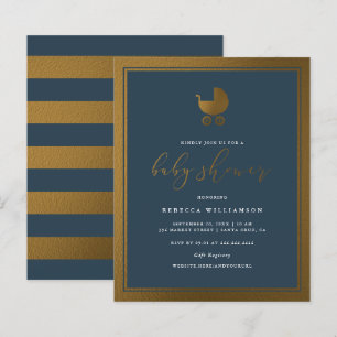 Budget Classy Navy Blue Gold Pram Boy Baby Shower