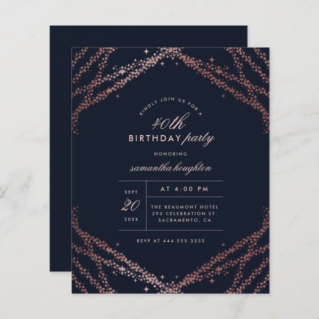 Budget Classy Rose Gold & Navy Blue Birthday Party (Front/Back)