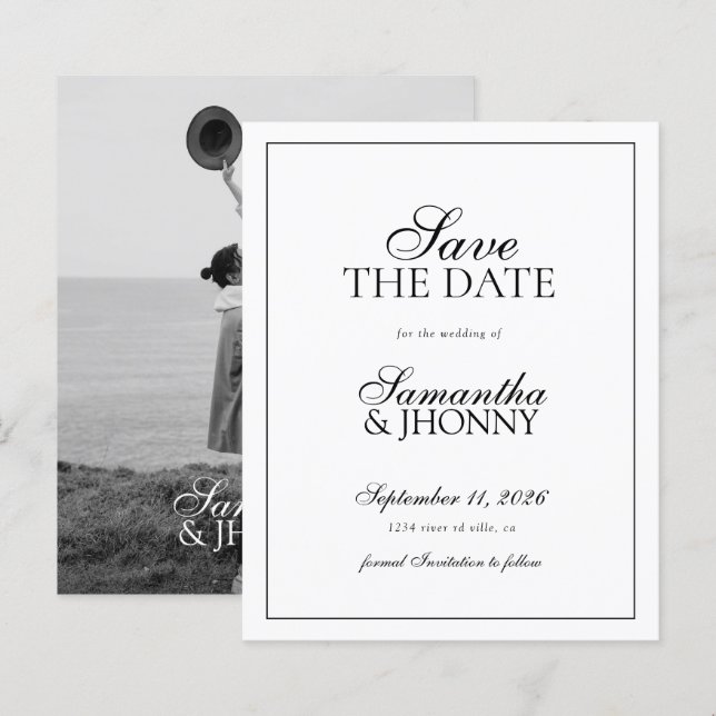 BUDGET Clean Stylish Script Border Photo Wedding (Front/Back)