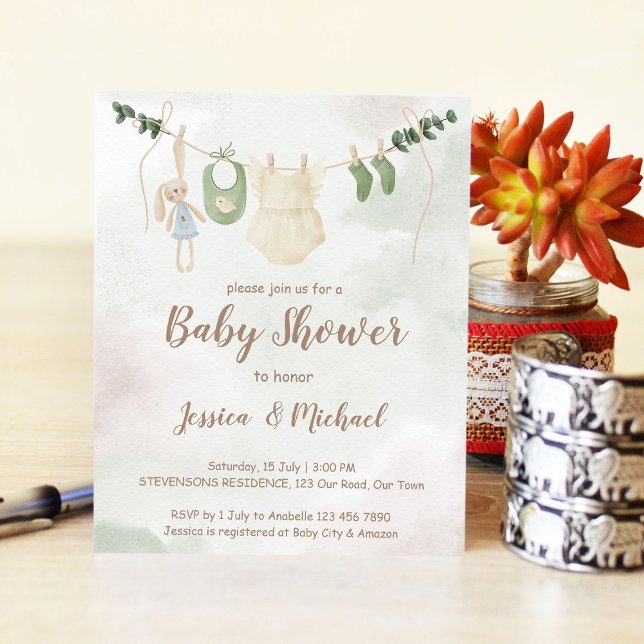 Budget clothes on a line boho baby shower invite  (Creator Uploaded)