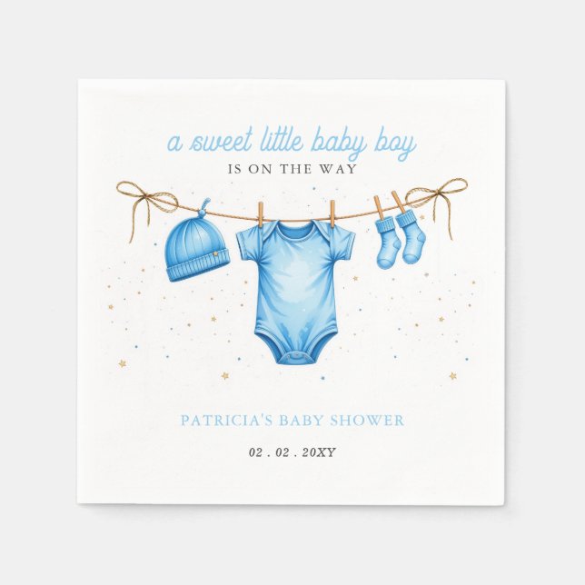 Budget Clothesline Blue Boy Baby Shower invitation Napkin (Front)