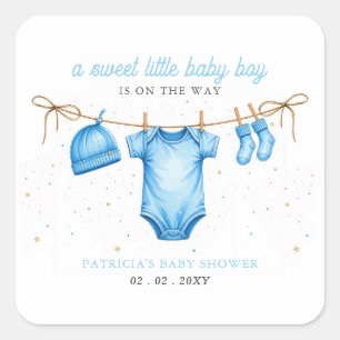 Budget Clothesline Blue Boy Baby Shower invitation Square Sticker