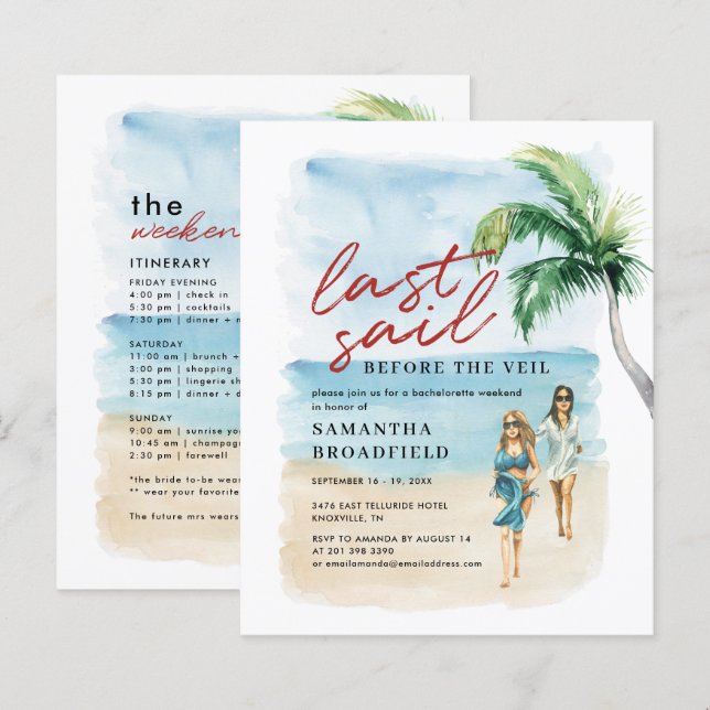 Budget Coastal Bachelorette Weekend Itinerary Card (Front/Back)