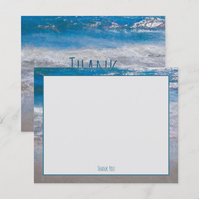 Budget Coastal Beach Blue Ocean Wave Thank You (Front/Back)