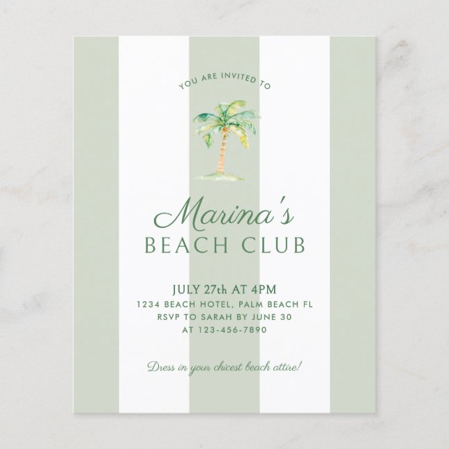 BUDGET Coastal Green Stripes Beach Club Birthday (Front)