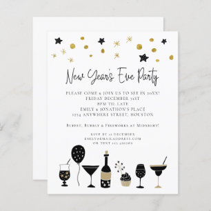 Budget Cocktails Gold Black New Years Eve Invite