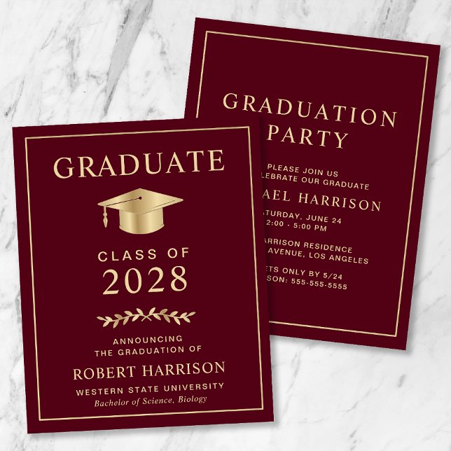 Budget College Burgundy Graduation Party Invite (Creator Uploaded)