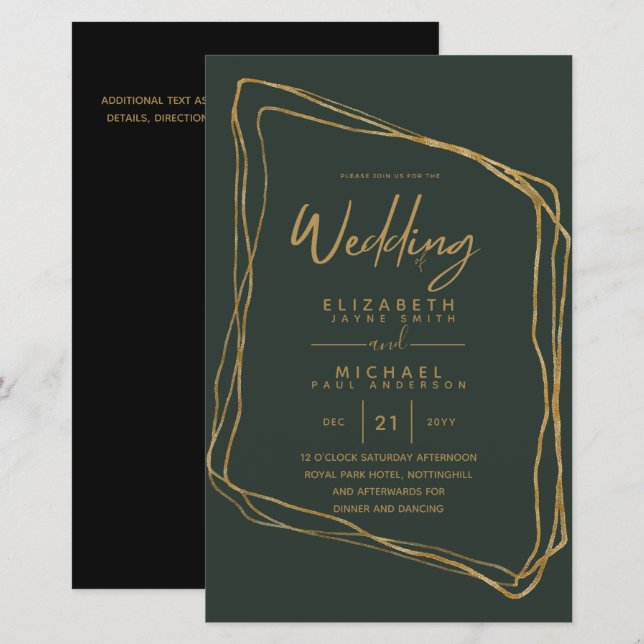 BUDGET Colour Trends GOLD Wedding Invite Modern (Front/Back)