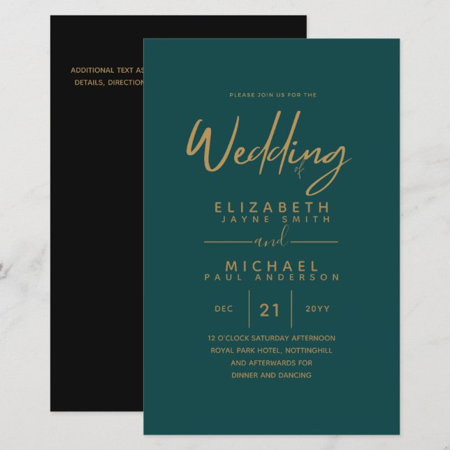BUDGET Colour Trends GOLD Wedding Invite Modern (Front/Back)