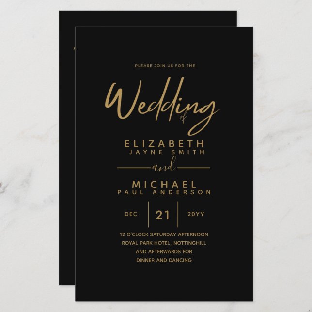 BUDGET Colour Trends GOLD Wedding Invite Modern (Front/Back)