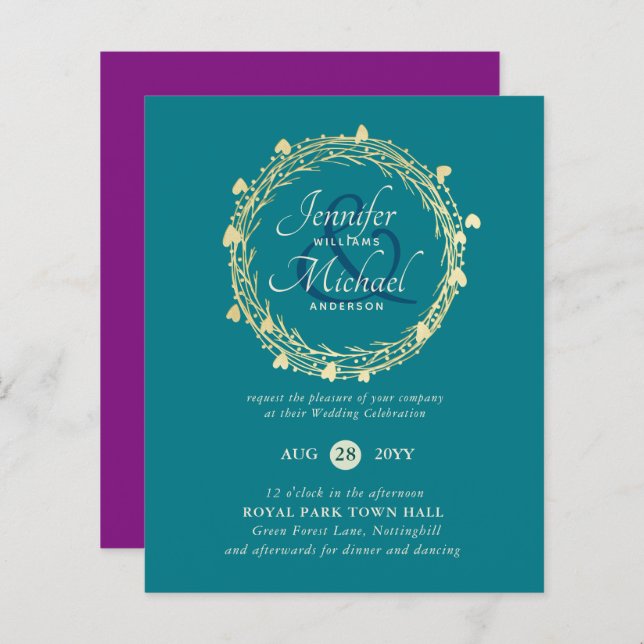 BUDGET Colour Trends Gold Wreath Wedding Invite (Front/Back)