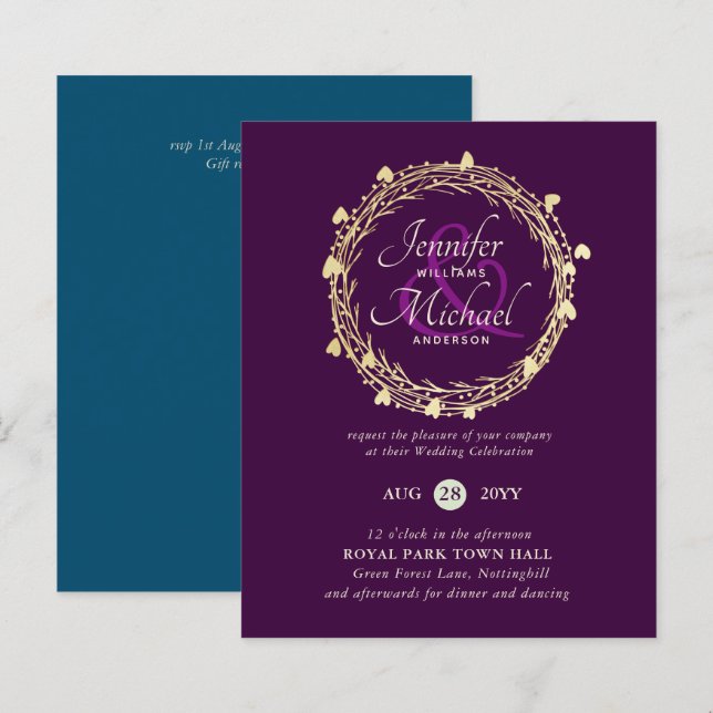BUDGET Colour Trends Gold Wreath Wedding Invite (Front/Back)