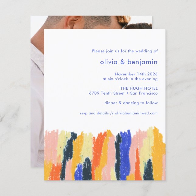 Budget Colourful Abstract Photo Wedding Invitation (Front/Back)