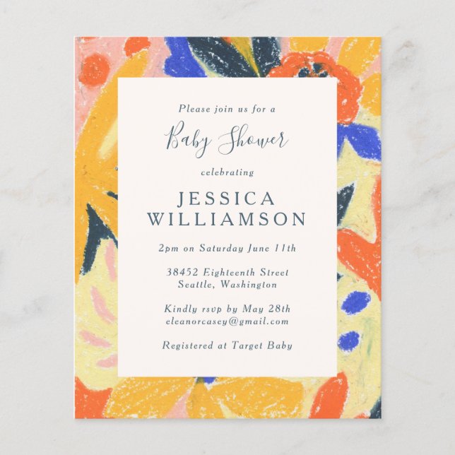 Budget Colourful Artsy Abstract Baby Shower Invite (Front)