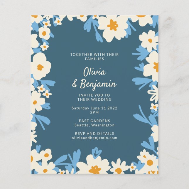 Budget Colourful Boho Blue and White Floral Weddin (Front)