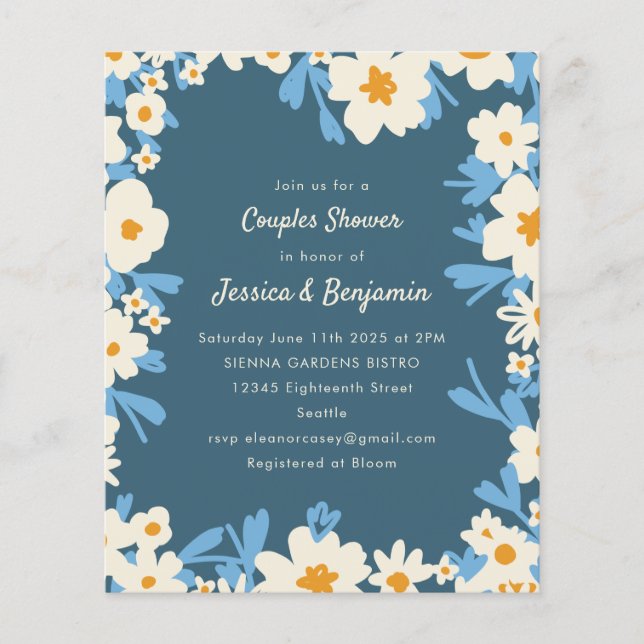 Budget Colourful Boho Blue Floral Couples Shower (Front)