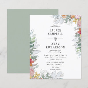Budget Colourful Floral Foliage Wedding Invitation