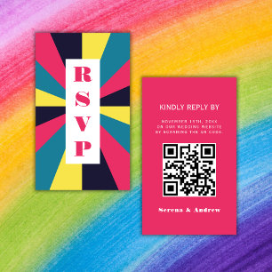 Budget Colourful Retro Groovy QR RSVP Enclosure Card