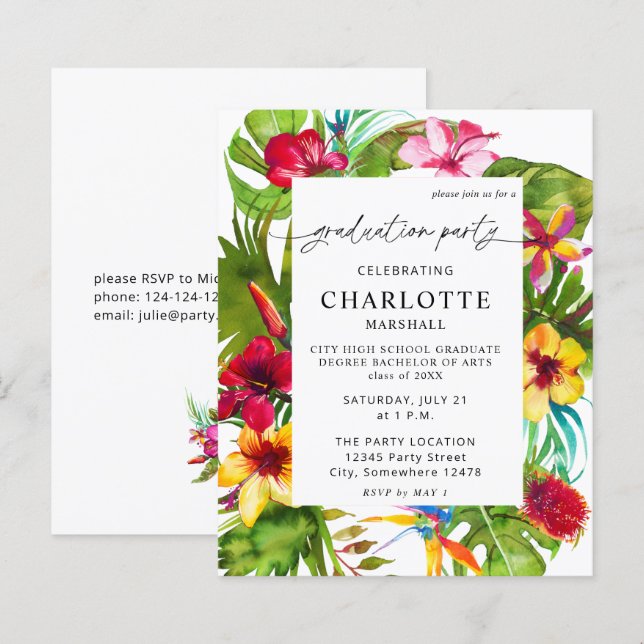 Budget Colourful Tropical Floral Graduation Party (Front/Back)