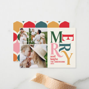 budget Colourful vintage merry christmas photo  Card